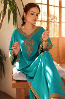 Turquoise Hand-Embellished Raw Silk Kaftan (1-Pc) - Image 5