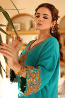 Turquoise Hand-Embellished Raw Silk Kaftan (1-Pc) - Image 6