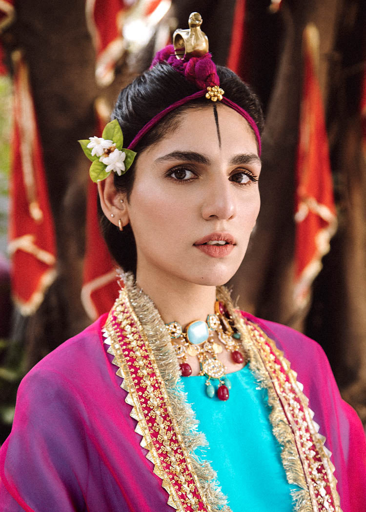 Pakistani Ferozi Gota & Pearl Raw Silk Lehenga (3-Piece) - Image 6