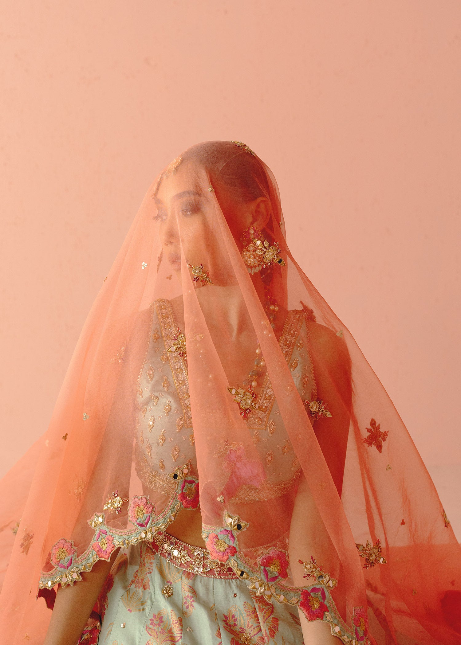 Pakistani Turquoise Embellished Tassle Silk Lehenga Choli (3-Piece) - Image 8