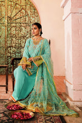 Turquoise Gota Embroidered Cotton Net Salwar Kameez (3-Piece) - Image 6