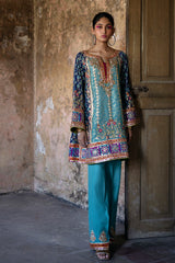 Pakistani Ferozi Embroidered Cotton Zari Net Kurta Set (2-Piece) - Image 2