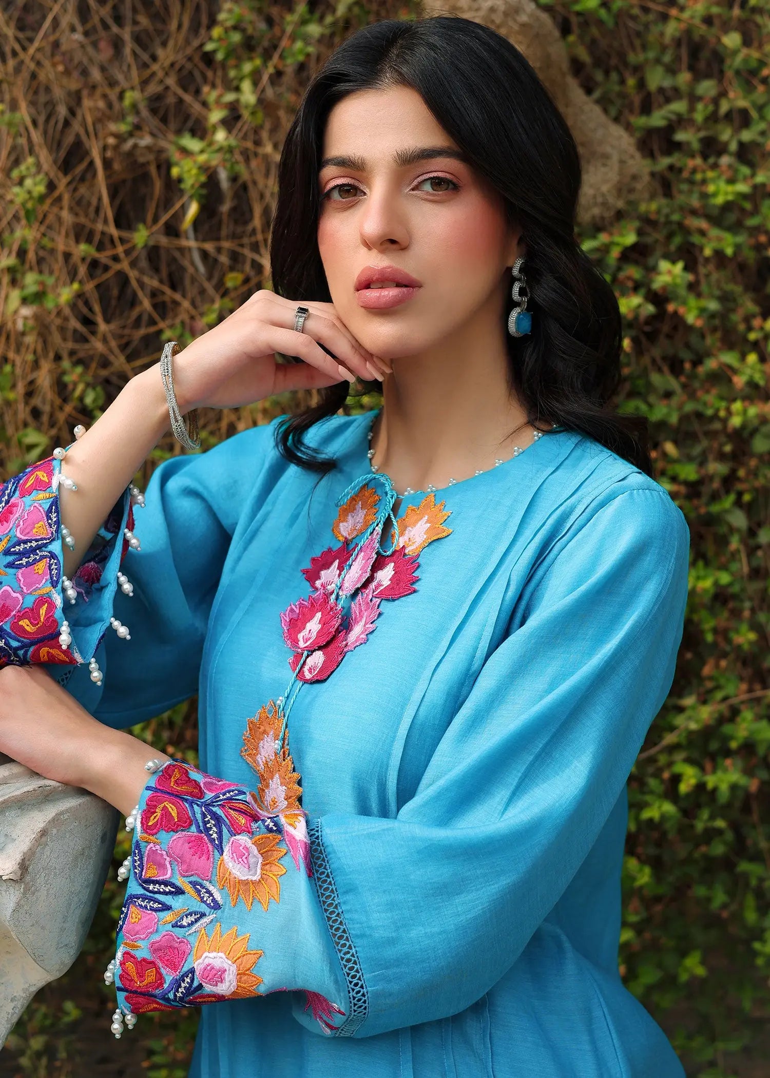 Pakistani Ferozi Embroidered Kora Cotton Salwar Kameez (2-Piece) - Image 7