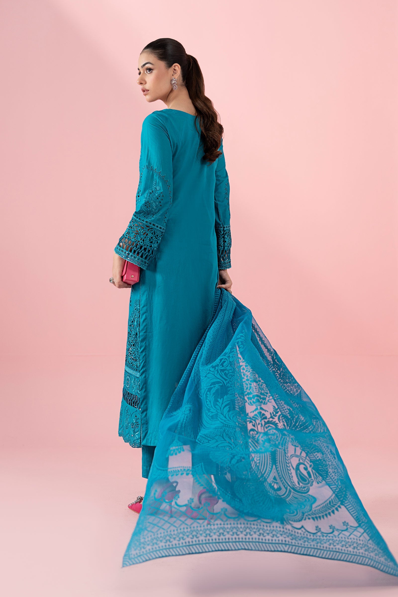 Turquoise Embroidered Lawn Salwar Kameez (3-Piece) - Image 9