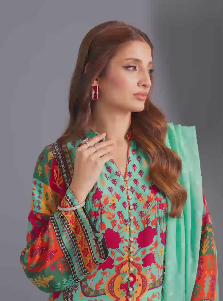 Turquoise Digital Print Silk Salwar Kameez (3-Piece) - Image 5