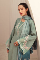 Deep Turquoise Embroidered Raw Silk Salwar Kameez (3-Piece) - Image 5