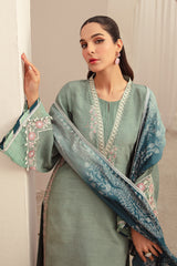 Deep Turquoise Embroidered Raw Silk Salwar Kameez (3-Piece) - Image 6