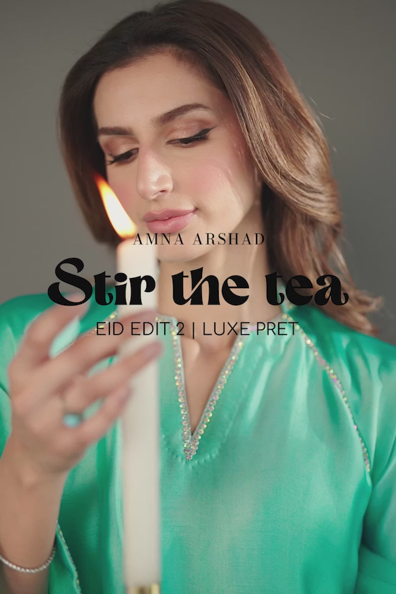 Turquoise Swarovski Sheesha Silk Salwar Kameez (3-Piece) - Image 7