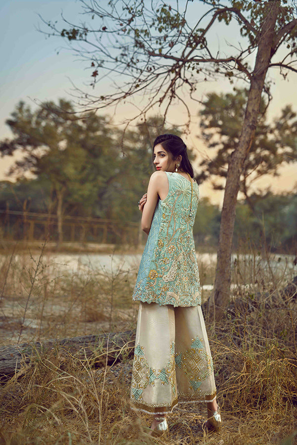 Turquoise Embellished Velvet Jacket 3-Piece Set - Image 2