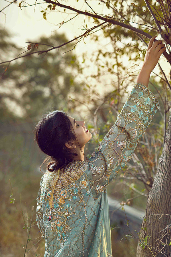 Turquoise Embellished Velvet Jacket 3-Piece Set - Image 4