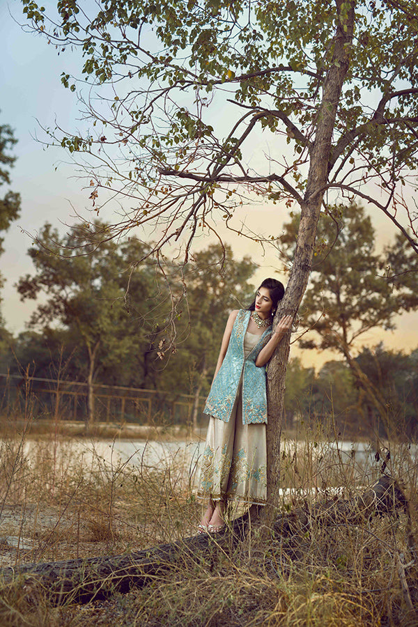 Turquoise Embellished Velvet Jacket 3-Piece Set - Image 5