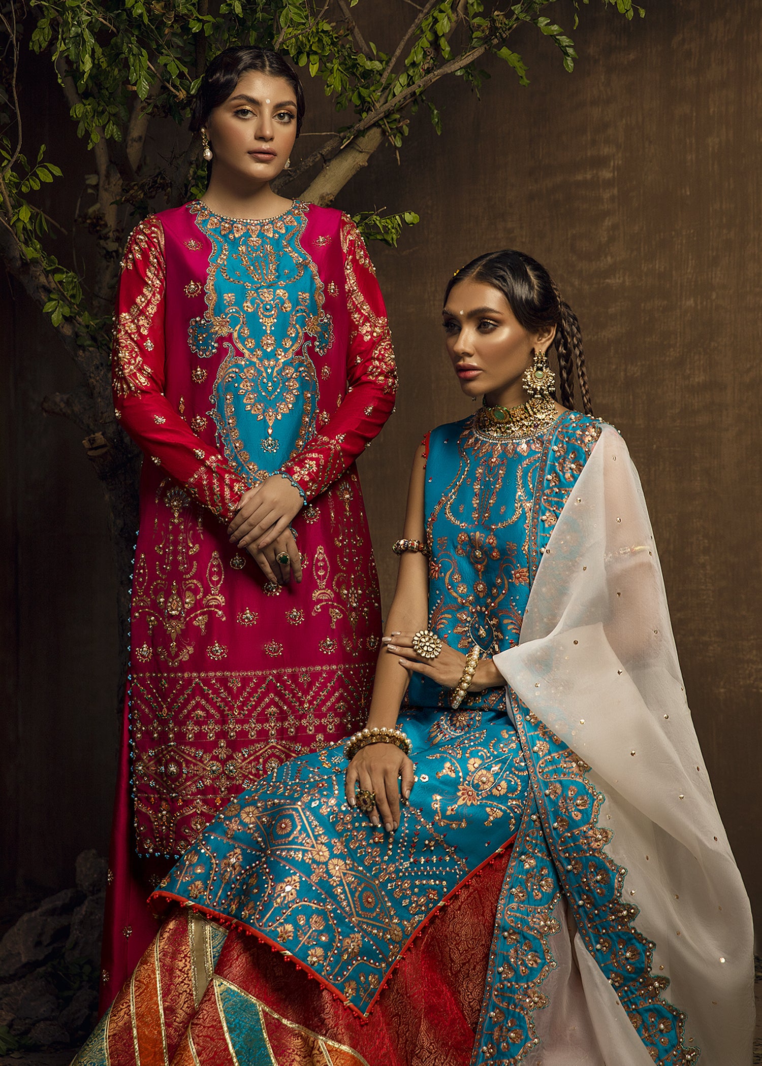 Turquoise Embellished Silk Long Shirt & Sharara (3-Piece) - Image 4