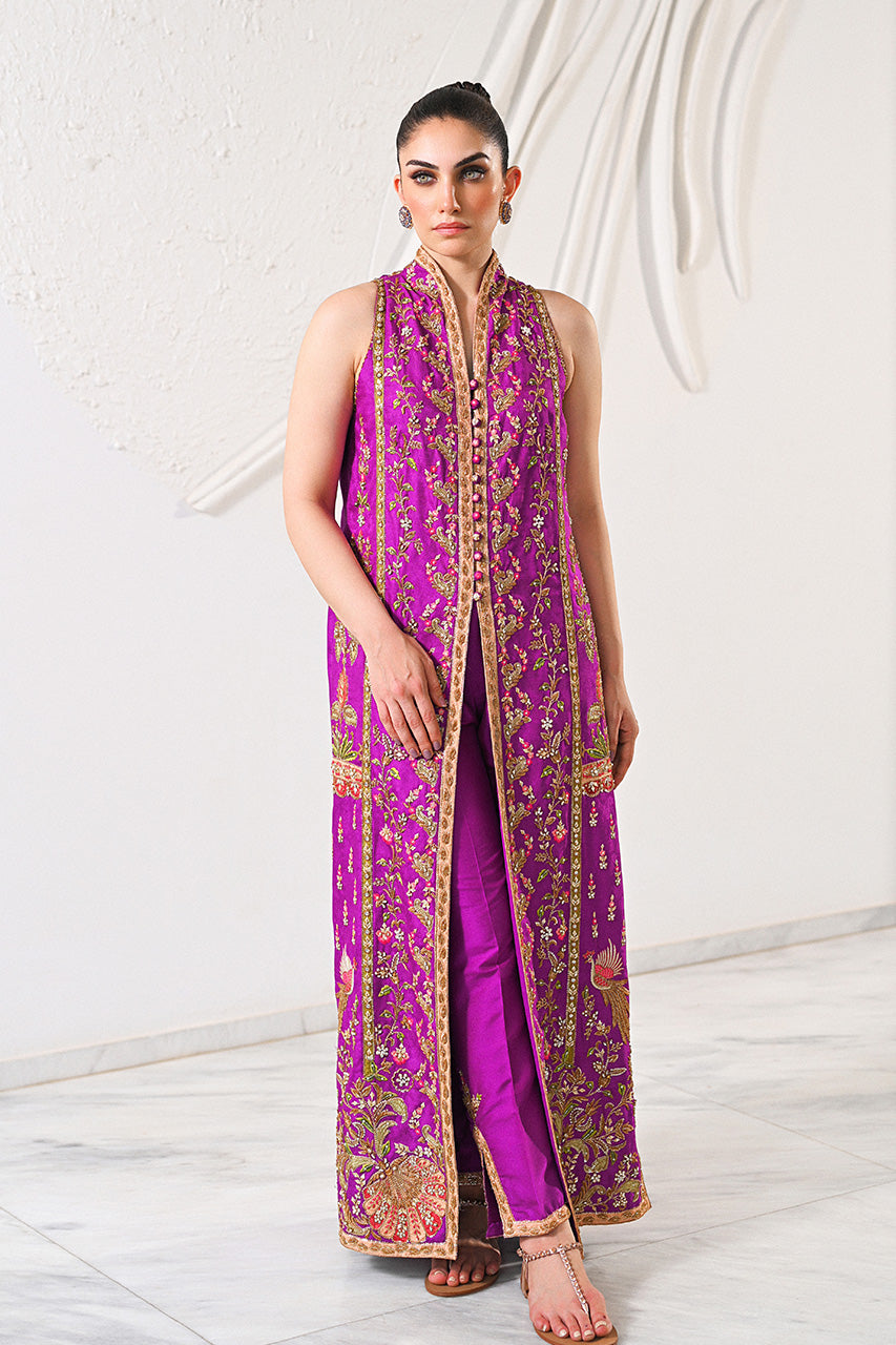 Royal Violet Zardozi Jamawar Kaftan (2-Piece) - Image 1