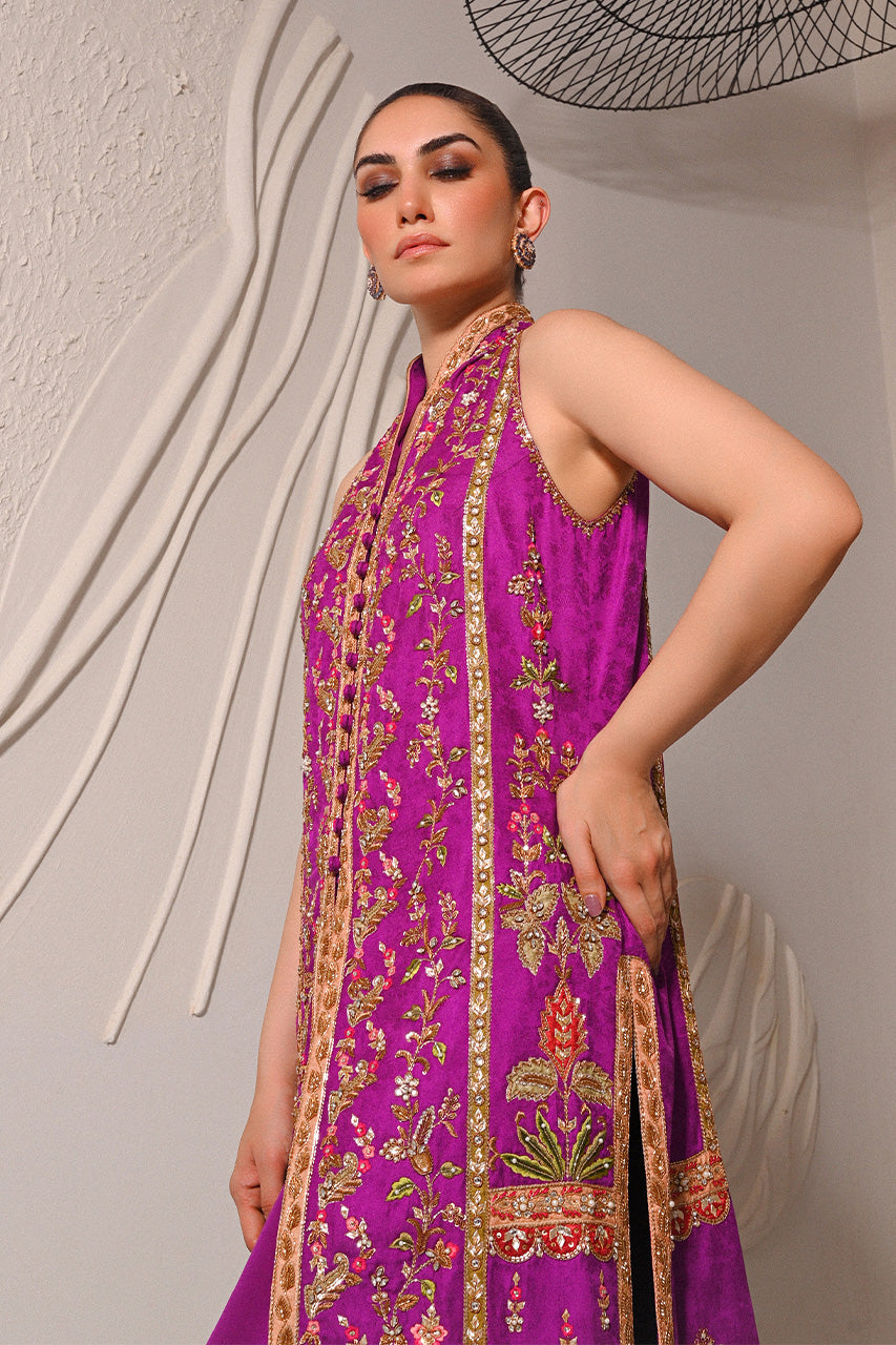 Royal Violet Zardozi Jamawar Kaftan (2-Piece) - Image 2