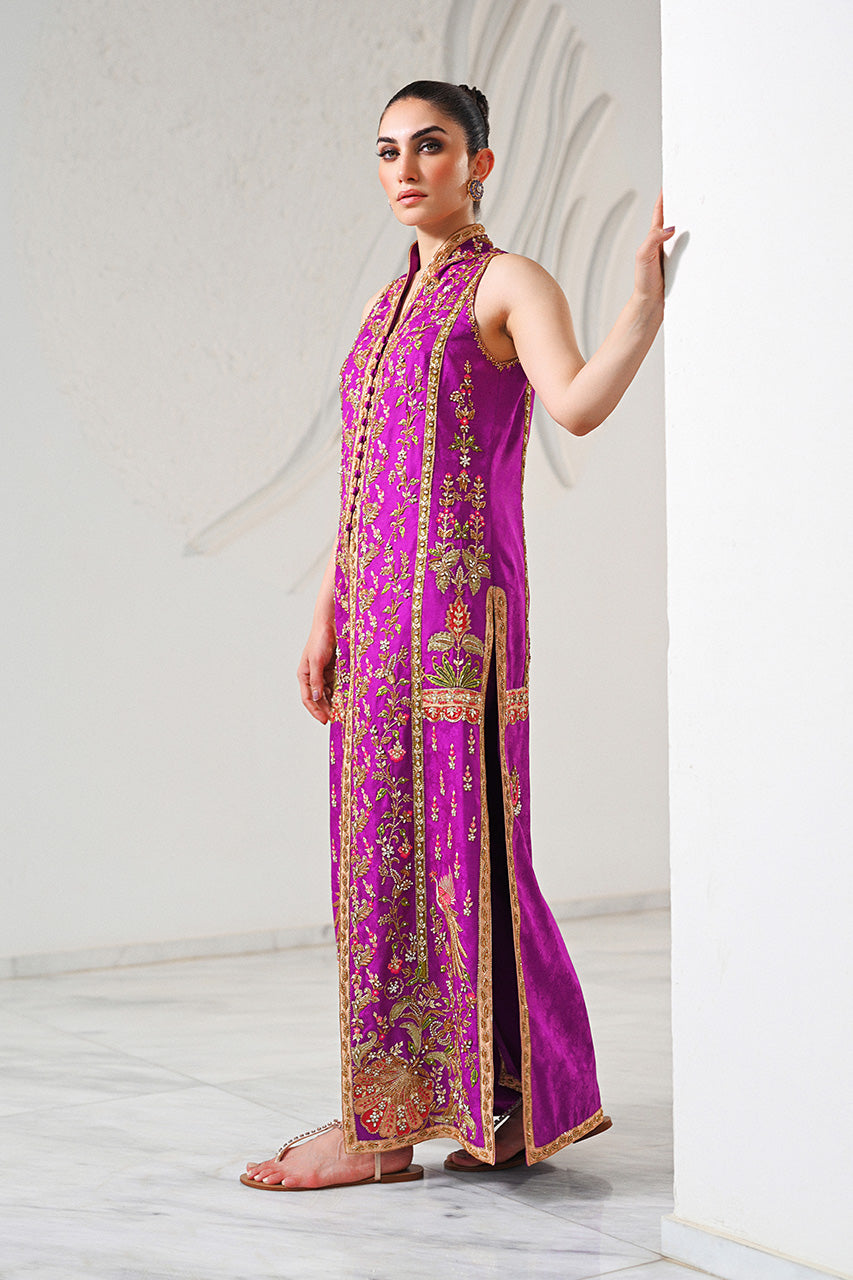 Royal Violet Zardozi Jamawar Kaftan (2-Piece) - Image 3