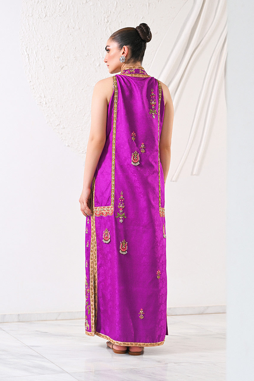 Royal Violet Zardozi Jamawar Kaftan (2-Piece) - Image 4