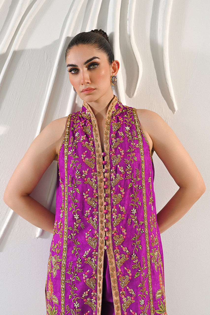 Royal Violet Zardozi Jamawar Kaftan (2-Piece) - Image 6