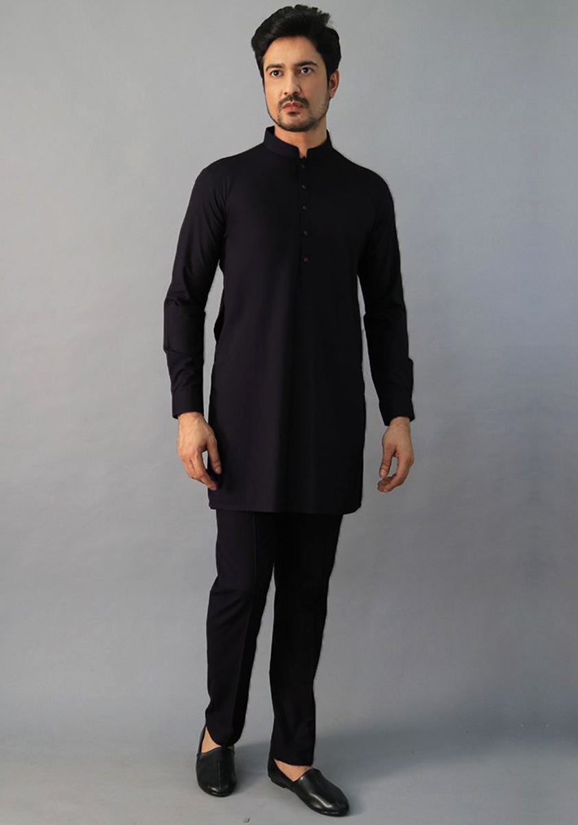 Vintage Violet Plain Poly-Viscose Kurta Pajama (2-Piece) - Image 1