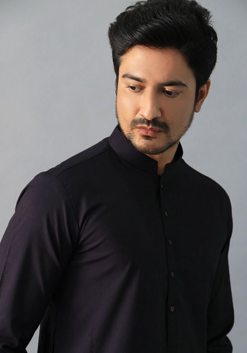 Vintage Violet Plain Poly-Viscose Kurta Pajama (2-Piece) - Image 2