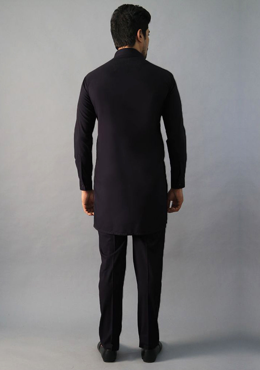 Vintage Violet Plain Poly-Viscose Kurta Pajama (2-Piece) - Image 3