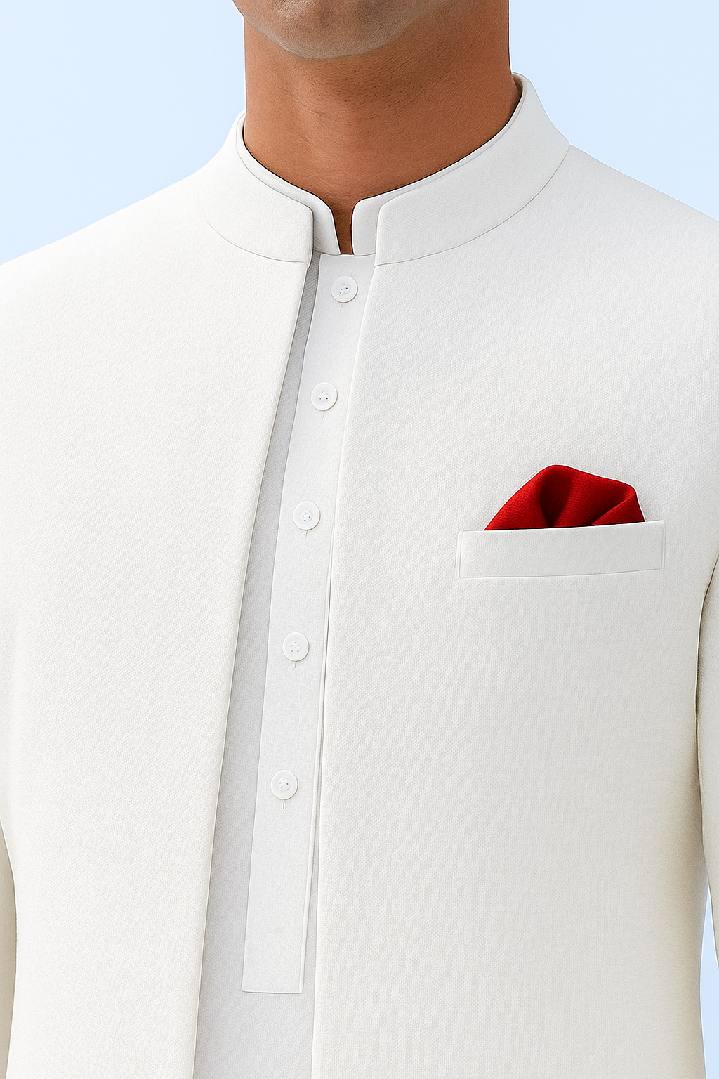 White Armani Fabric Achkan Sherwani (3-Piece) - Image 3