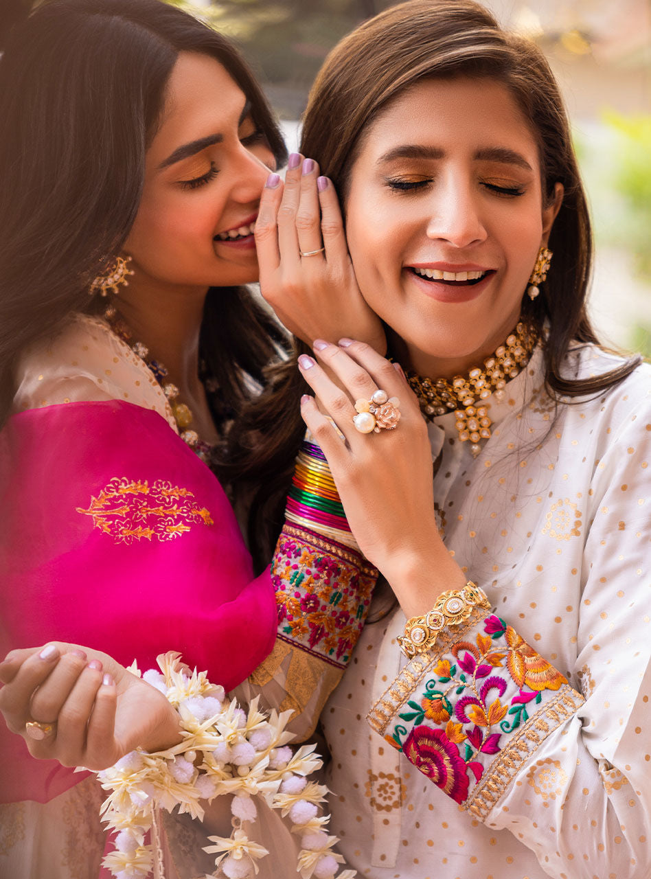 Pearly White Embroidered Chiffon Organza Anarkali (3-Piece) - Image 17