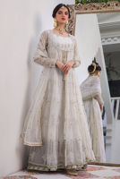 White Zardozi Organza Anarkali Dress (3-Piece) - Image 2