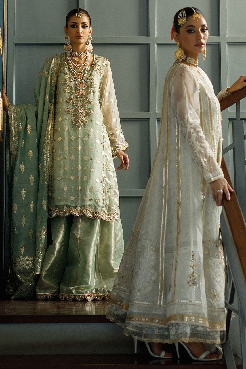 Pakistani White Zardozi Organza Anarkali Dress (3-Piece) - Image 8