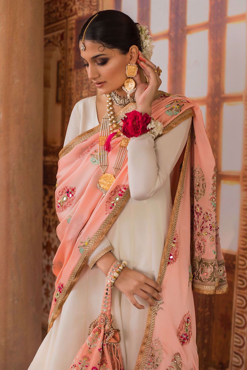 White Embroidered Silk Anarkali Dress (3-Piece) - Image 3