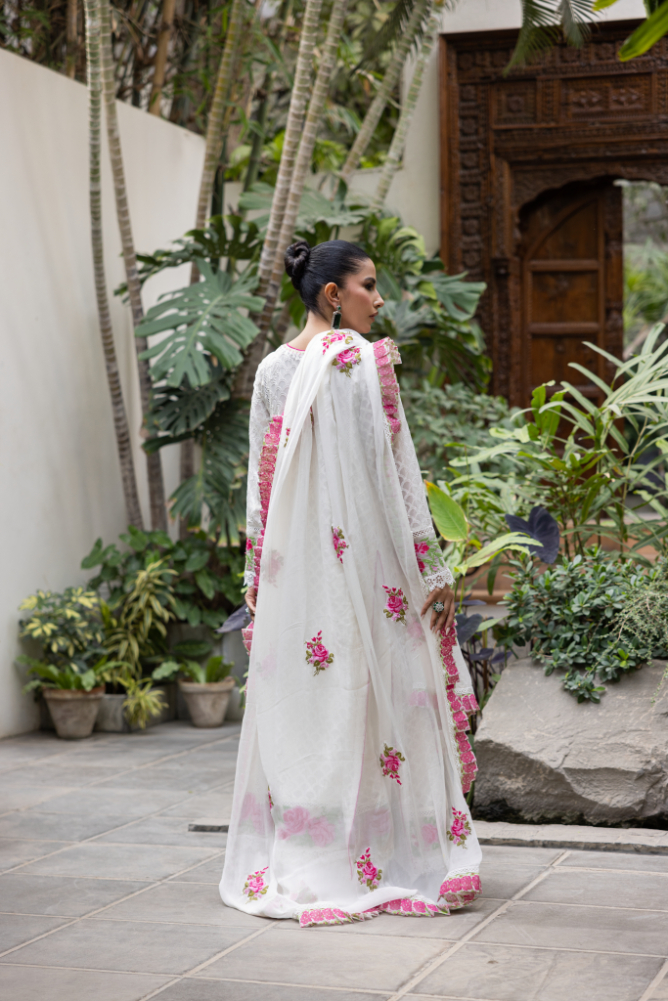 Pakistani White Arri Embroidered Chiffon Angrakha (3-Piece) - Image 5