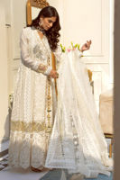 Pakistani White Chikankari Pure Chiffon Angharka (3-Piece) - Image 3