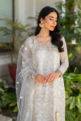 White & Gold Embroidered Chiffon Angrakha (3-Piece) - Image 2