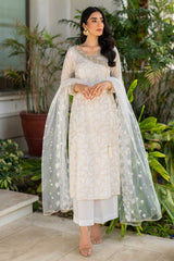 White & Gold Embroidered Chiffon Angrakha (3-Piece) - Image 3