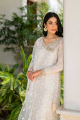 White & Gold Embroidered Chiffon Angrakha (3-Piece) - Image 4