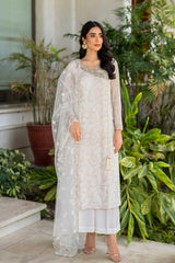 White & Gold Embroidered Chiffon Angrakha (3-Piece) - Image 5