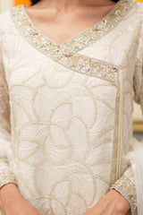 White & Gold Embroidered Chiffon Angrakha (3-Piece) - Image 8