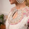 White & Pink Mirror Work Cotton Organza Angrakha (3-Piece) - Image 5