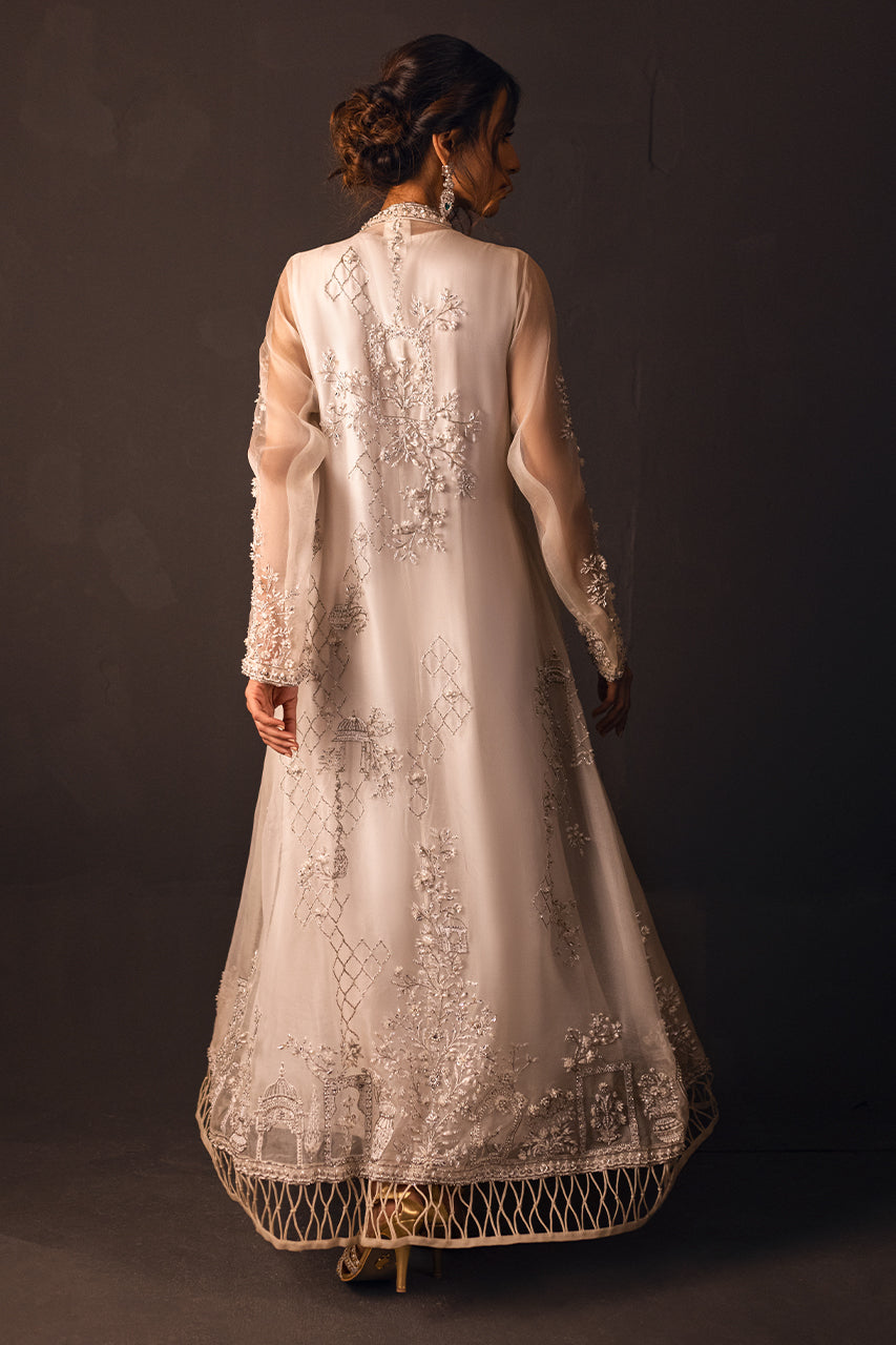 White 3D Handworked Organza Angrakha (3-Piece) - Image 2