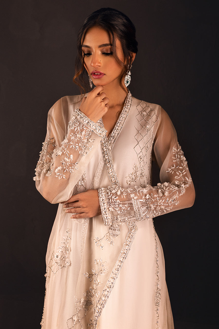 White 3D Handworked Organza Angrakha (3-Piece) - Image 4