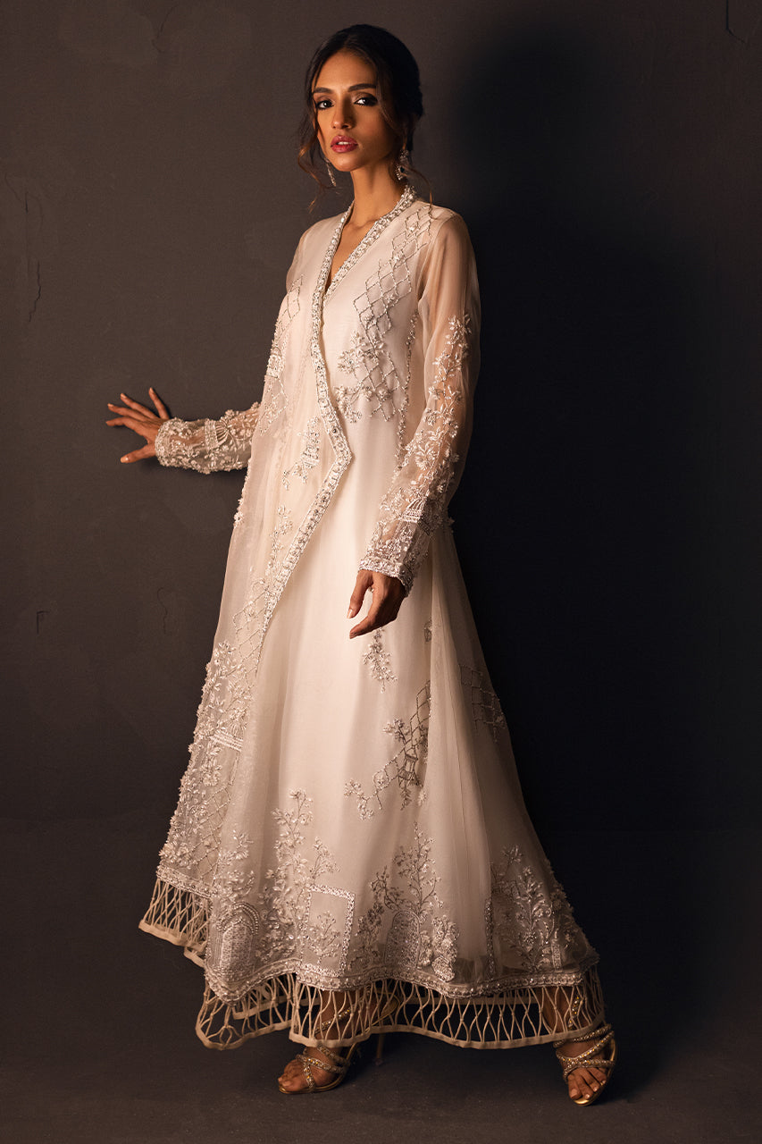 White 3D Handworked Organza Angrakha (3-Piece) - Image 5