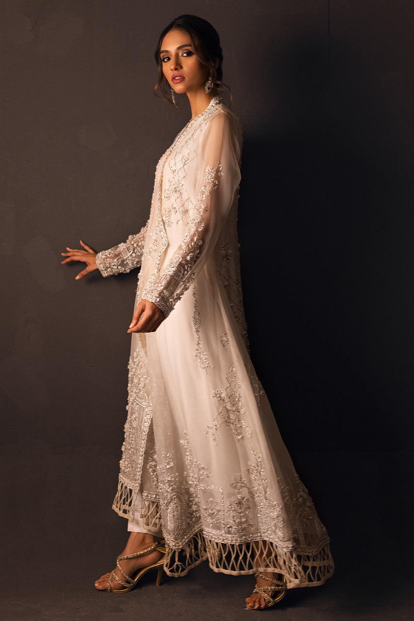 White 3D Handworked Organza Angrakha (3-Piece) - Image 6