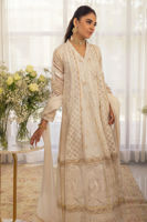 Pakistani Dove White Embroidered Organza Angrakha (3-Piece) - Image 3