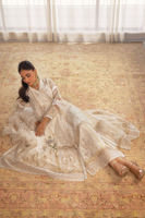 Pakistani Dove White Embroidered Organza Angrakha (3-Piece) - Image 5