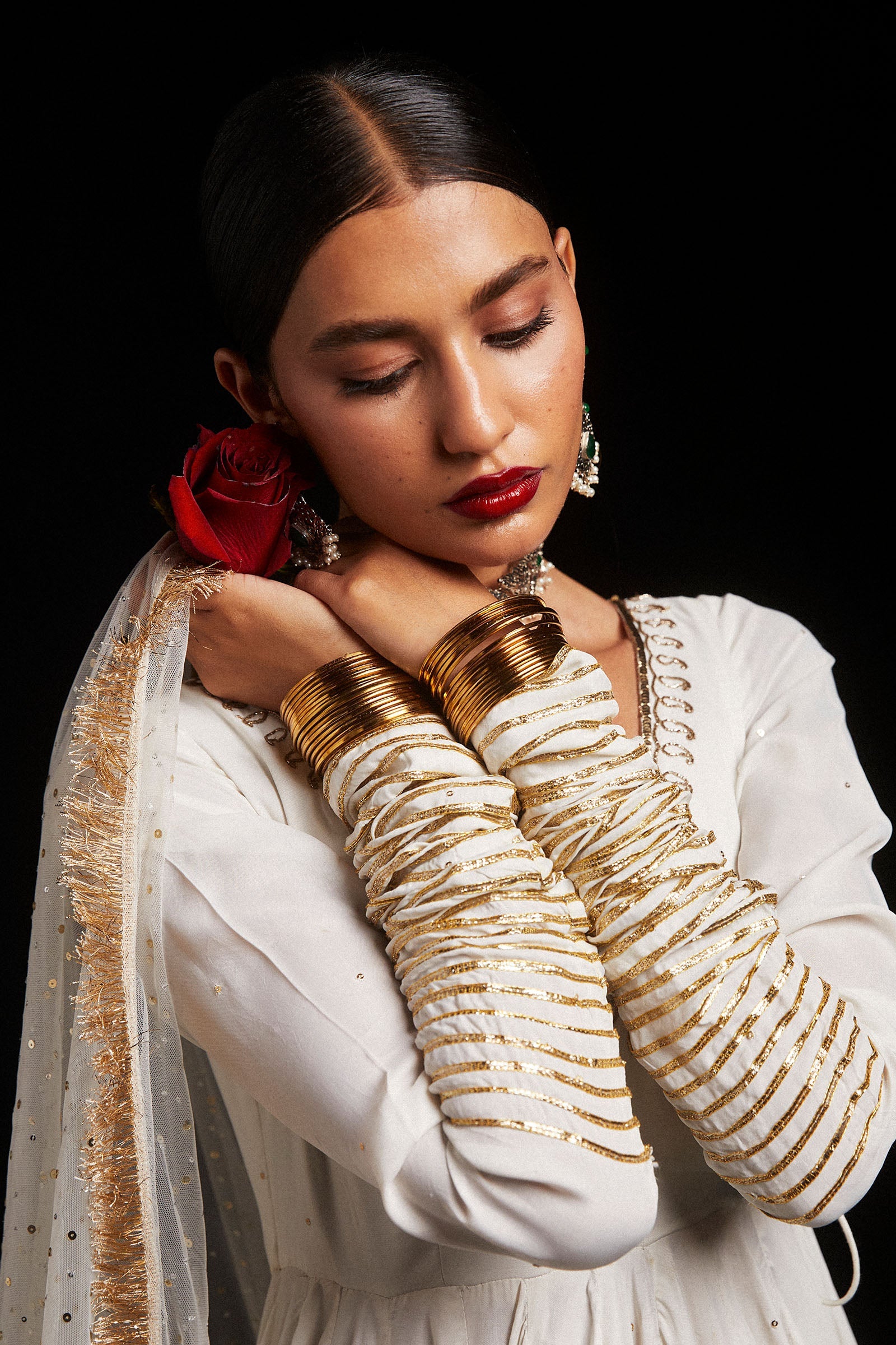 White Gota Embroidered Organza & Korean Silk Angrakha (3-Piece) - Image 4