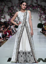 Pakistani White & Black Embroidered Raw Silk Organza Jacket (2-Piece) - Image 2