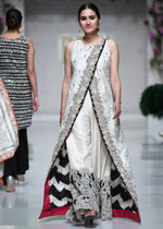 Pakistani White & Black Embroidered Raw Silk Organza Jacket (2-Piece) - Image 3