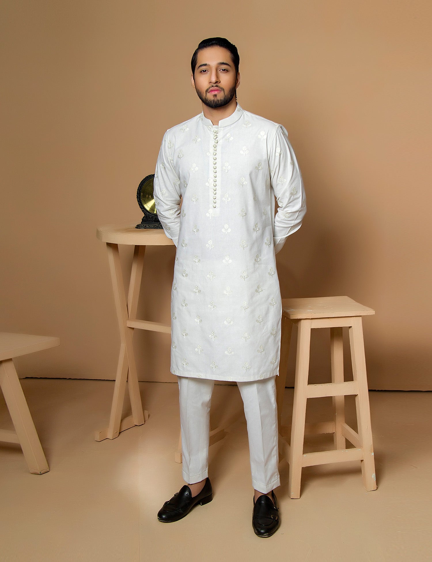 White Embroidered Wash & Wear Kurta (2-Piece) - Image 1
