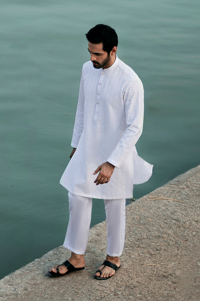 White Chickankari Cotton Kurta Set (2-Piece) - Image 2