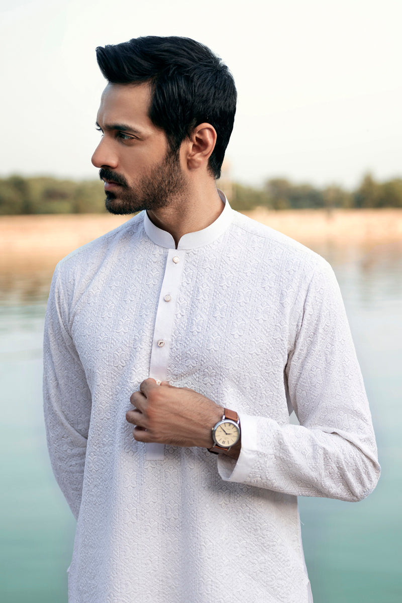 White Chickankari Cotton Kurta Set (2-Piece) - Image 3