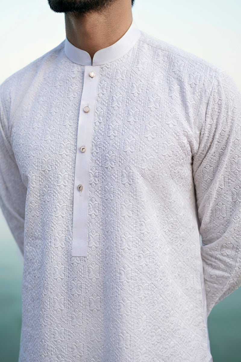 White Chickankari Cotton Kurta Set (2-Piece) - Image 4